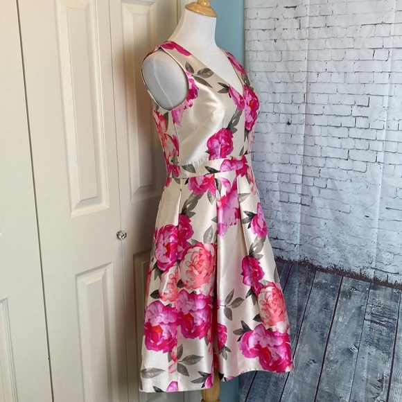Eliza J Floral Mikado Floral Fit & Flare Dress Size 8 Rose Romantic Feminine - Picture 11 of 16